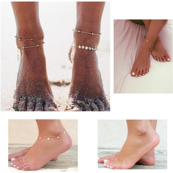 16Pcs Ankle Bracelets for Women Gold Silver TwoStyle Chain Beach Anklet Bracelet - Picture 2 of 8